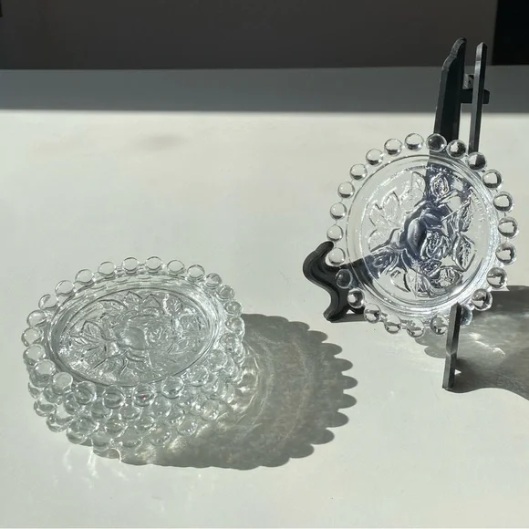 Set of 5 Hobnail Rose Vintage Clear Glass Coasters - German Democratic Republic